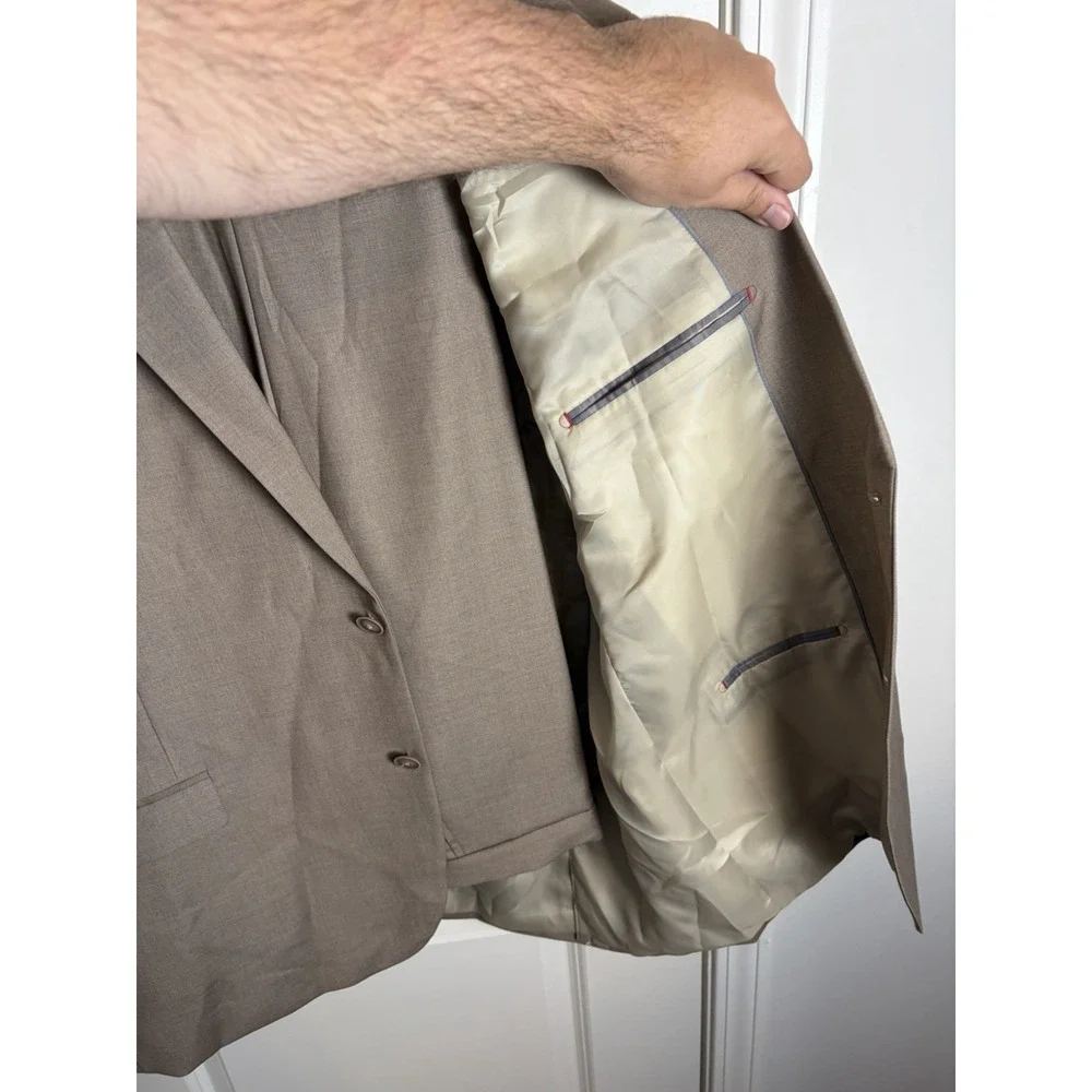 NWT!! $239 Nautica Mens 2-Piece Modern Fit Active Stretch Solid Suit Tan 48L 43W